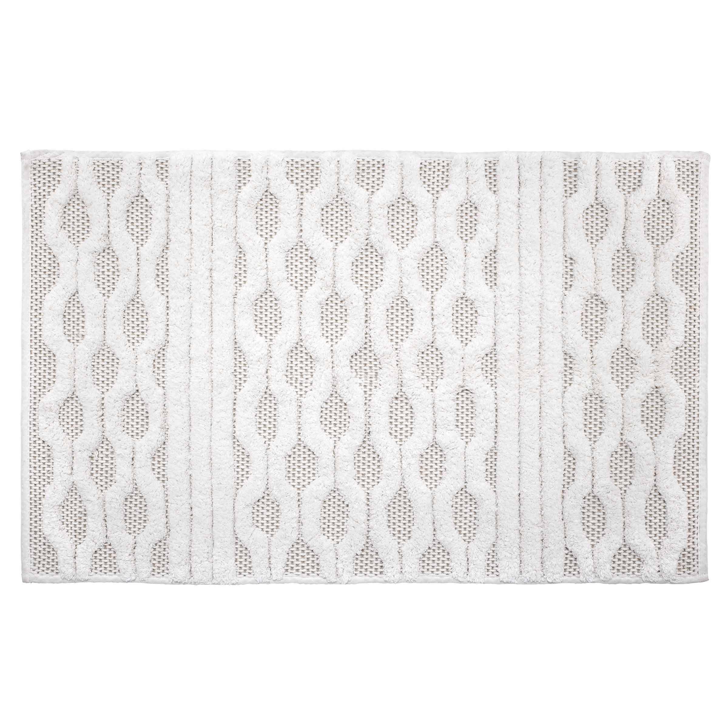 Kyoto Tan and White Cotton Geometric Bath Rug 20" x 30"