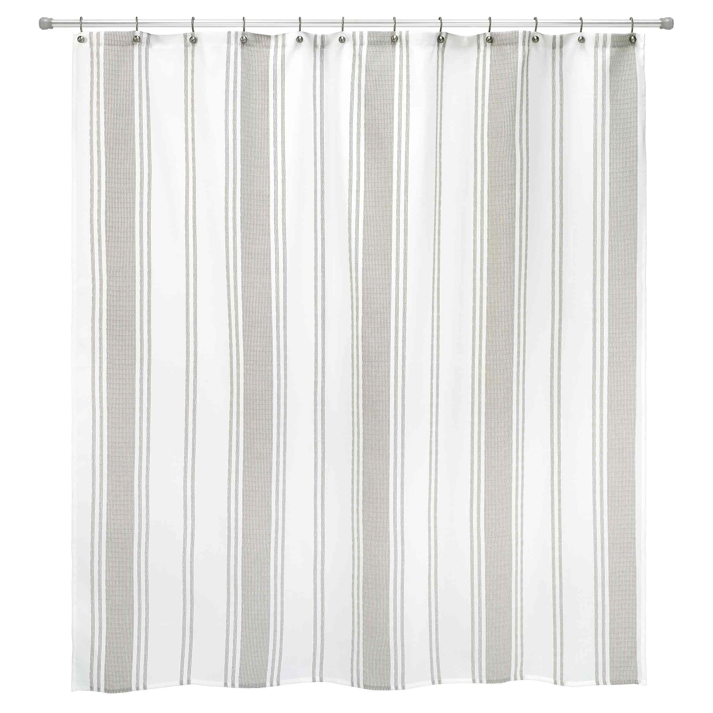 Kyoto Tan and White Geometric Polyester Shower Curtain with Liner
