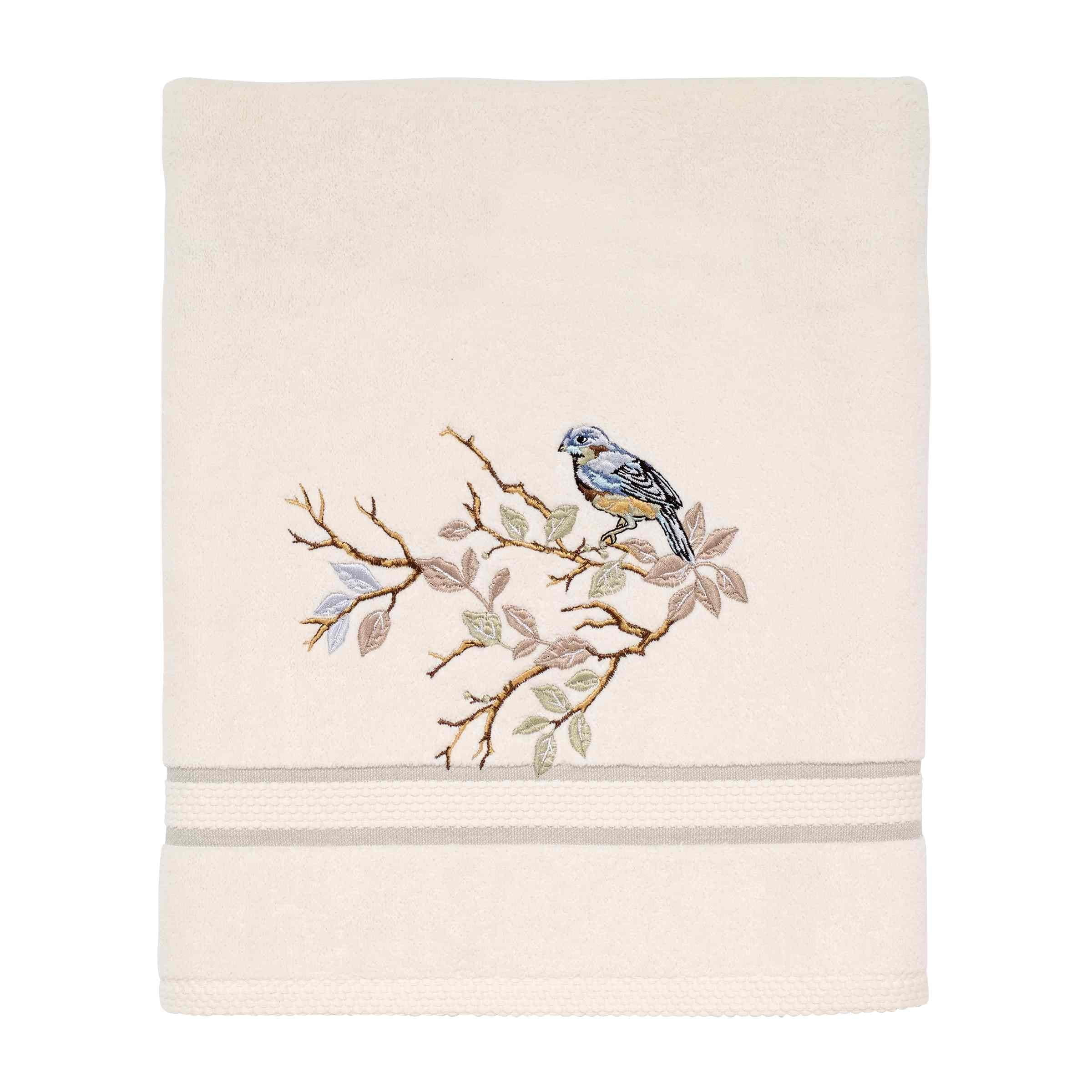 Ivory Cotton Embroidered Bird Bath Towel Set