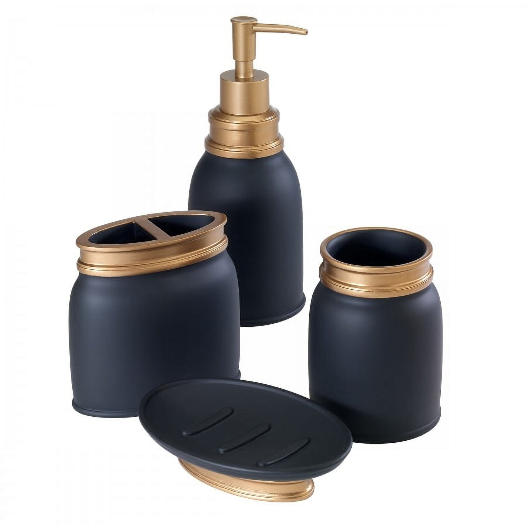 Matte Black and Gold Resin 4-Piece Bath Accessory Set