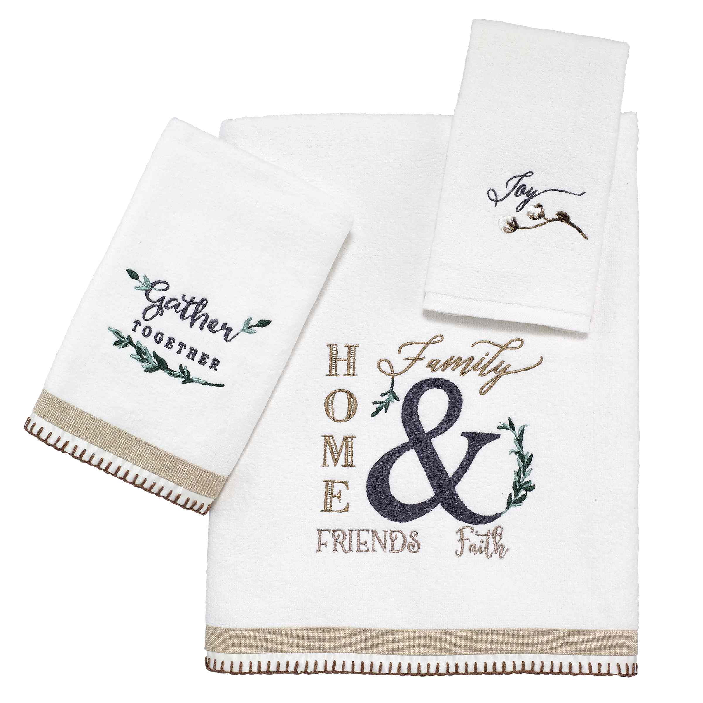 White Cotton Modern Farmhouse Embroidered Towel Set