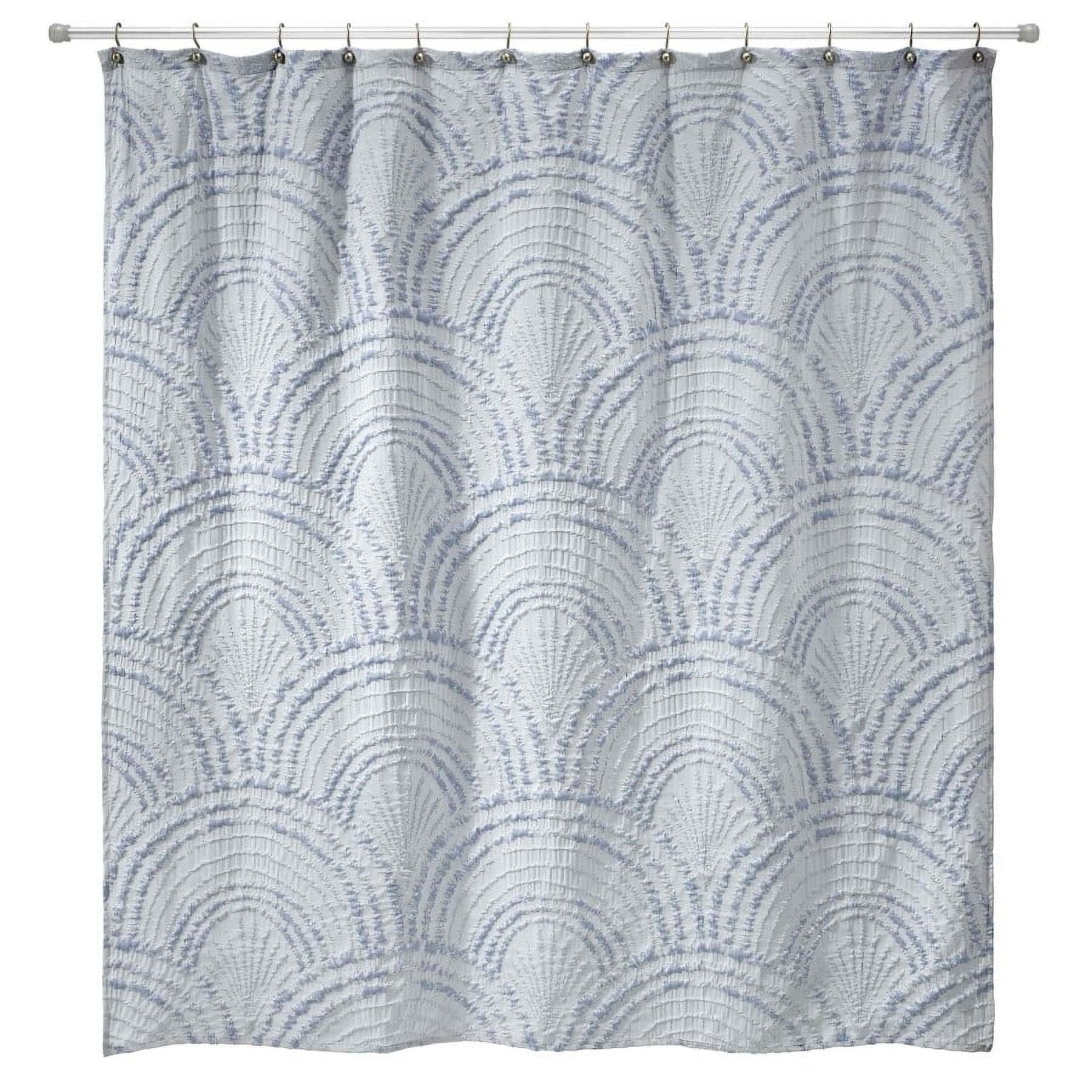Blue Crinkled Jacquard Woven Shell Shower Curtain