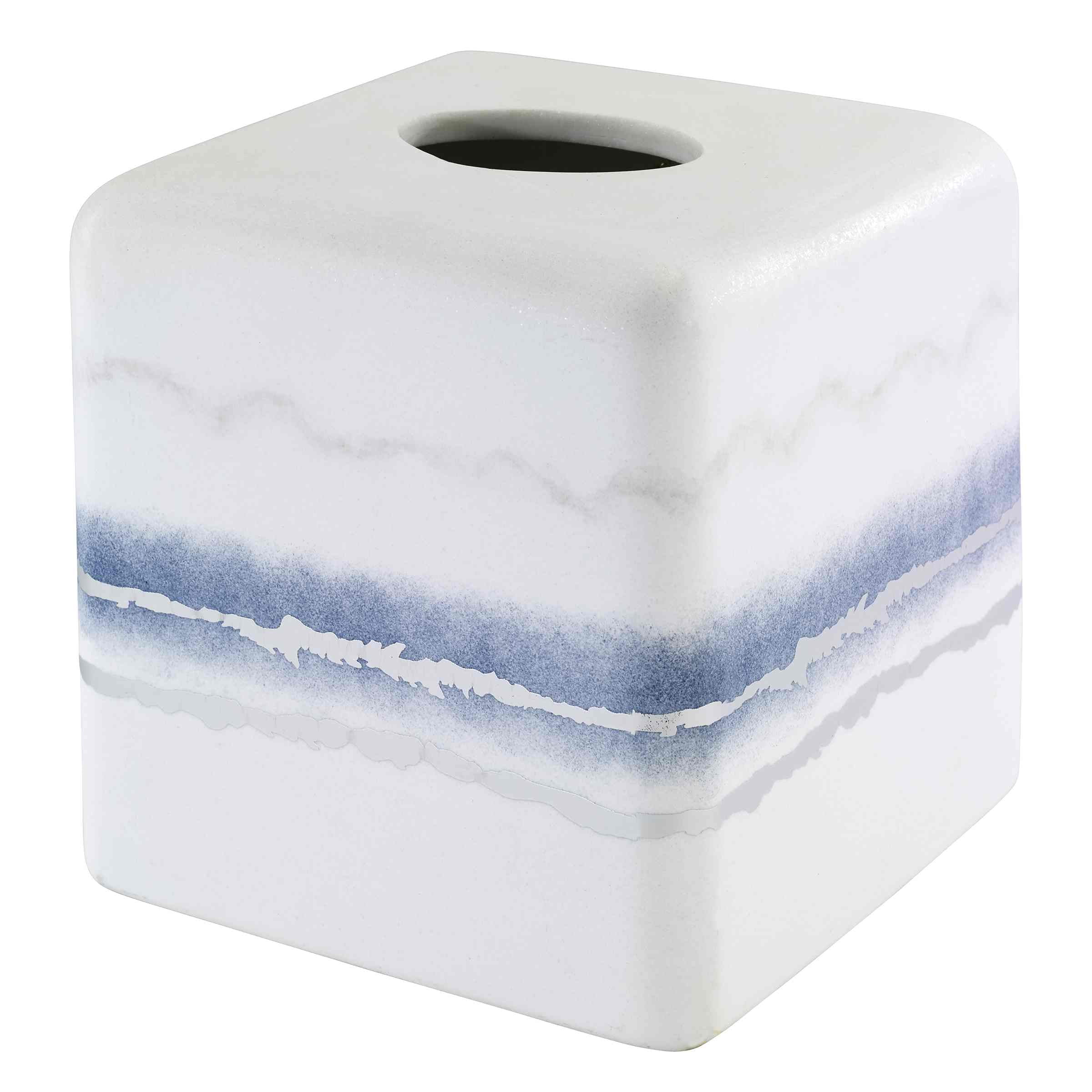 Matte White and Blue Marble Resin Tissue Box Cover