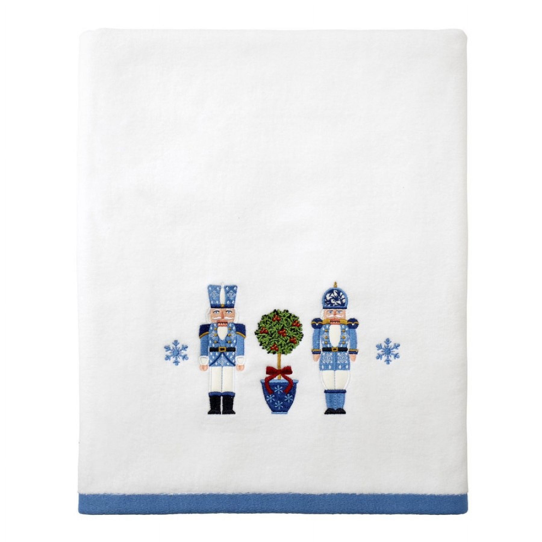 White and Blue Cotton Christmas Nutcracker Bath Towel Set