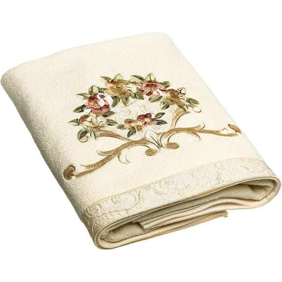 Rosefan Embroidered Bath Towel - Ivory