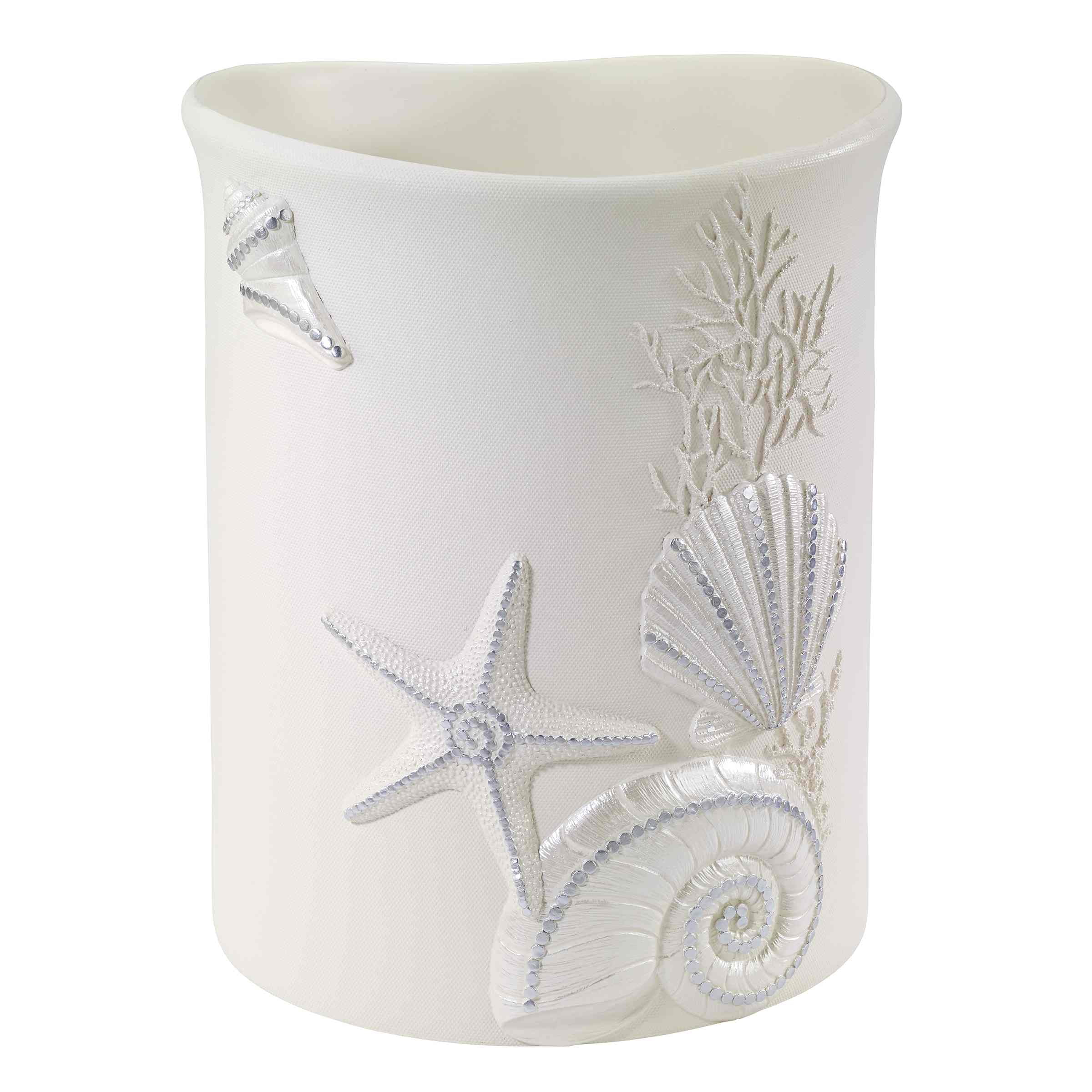 Ivory and Silver Seashell Decorative Plastic Wastebasket