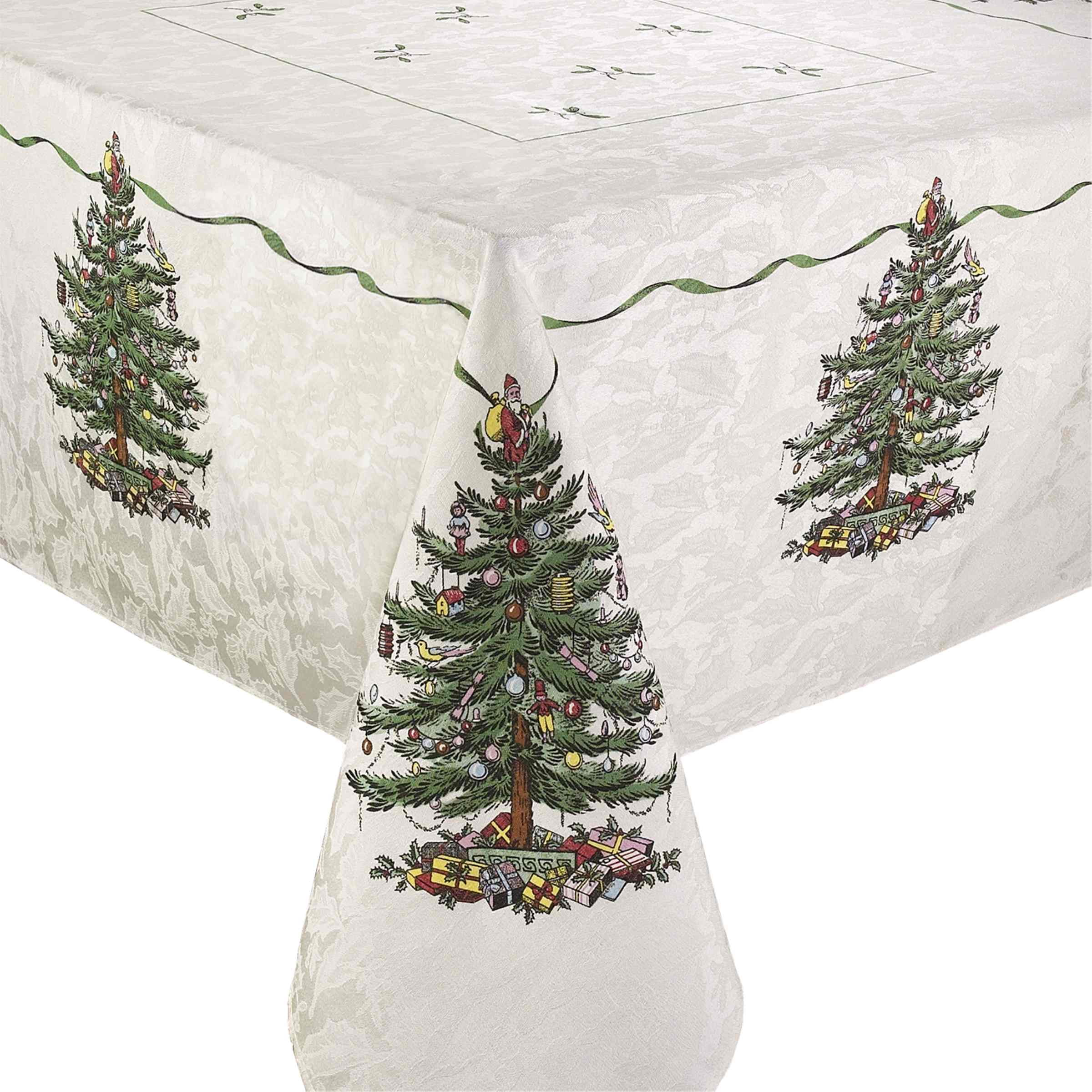 Ivory Christmas Tree Cotton Polyester Tablecloth 52" x 70"
