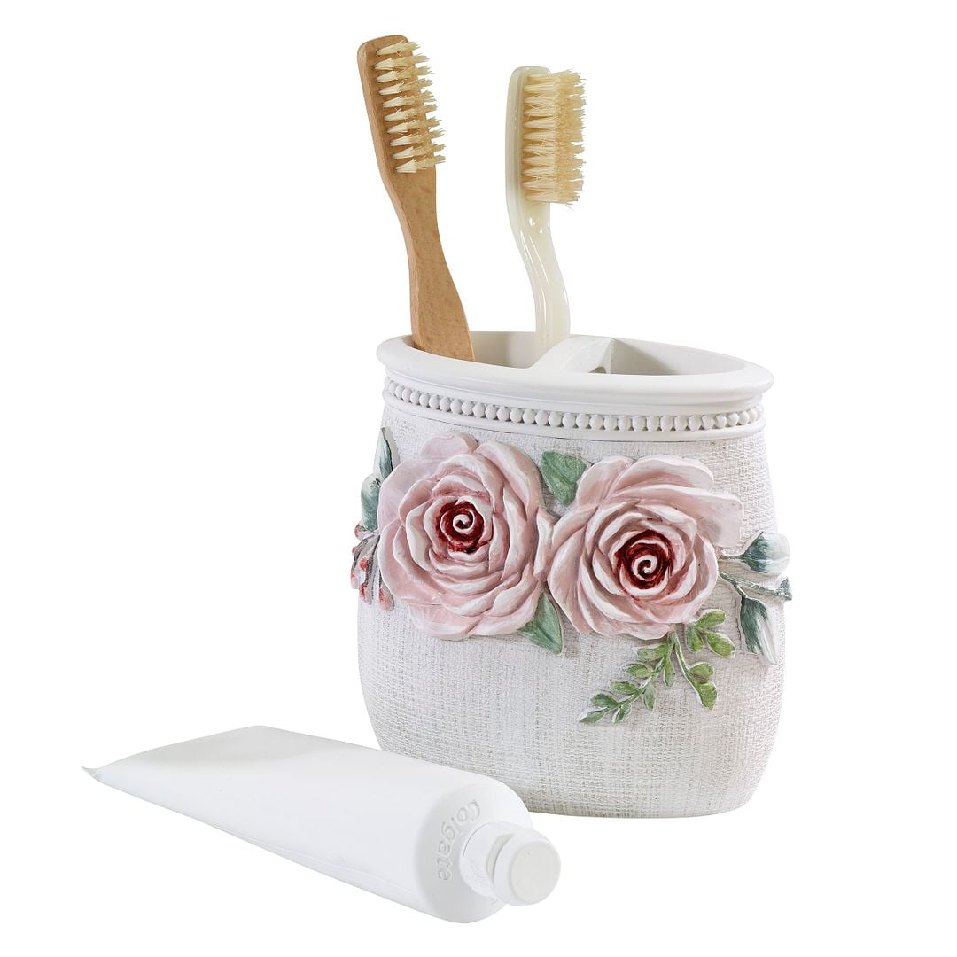Spring Garden Floral Resin Toothbrush Holder in Pink and White