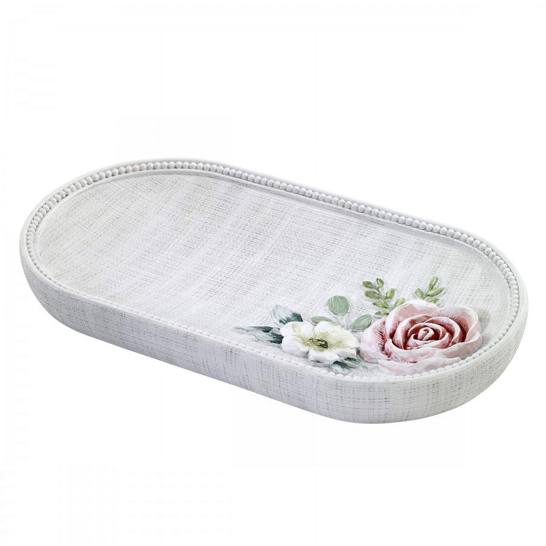 Off-White Floral Resin Vanity Tray with Peonies