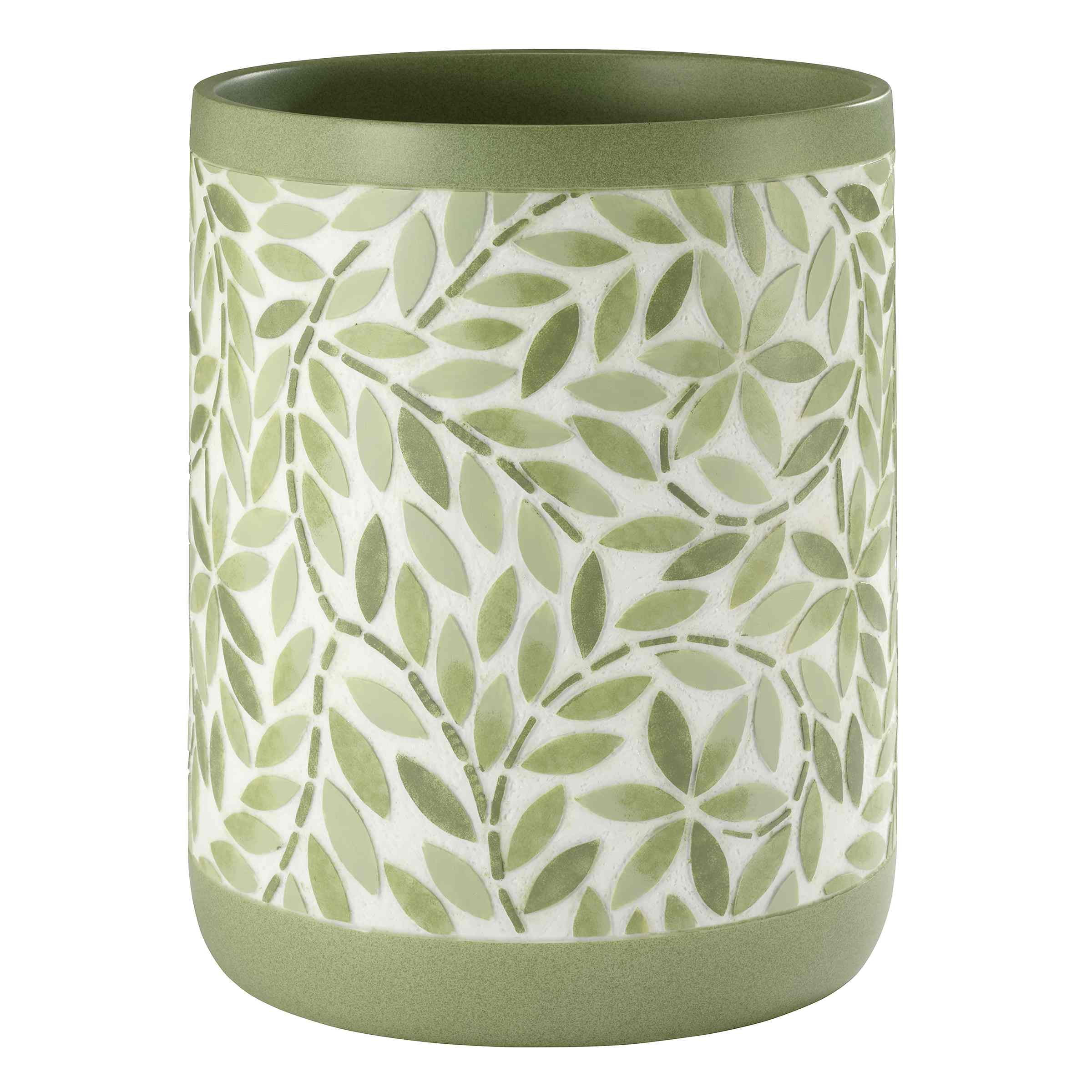 Green Hand-Painted Resin Circular Rubbish Bin