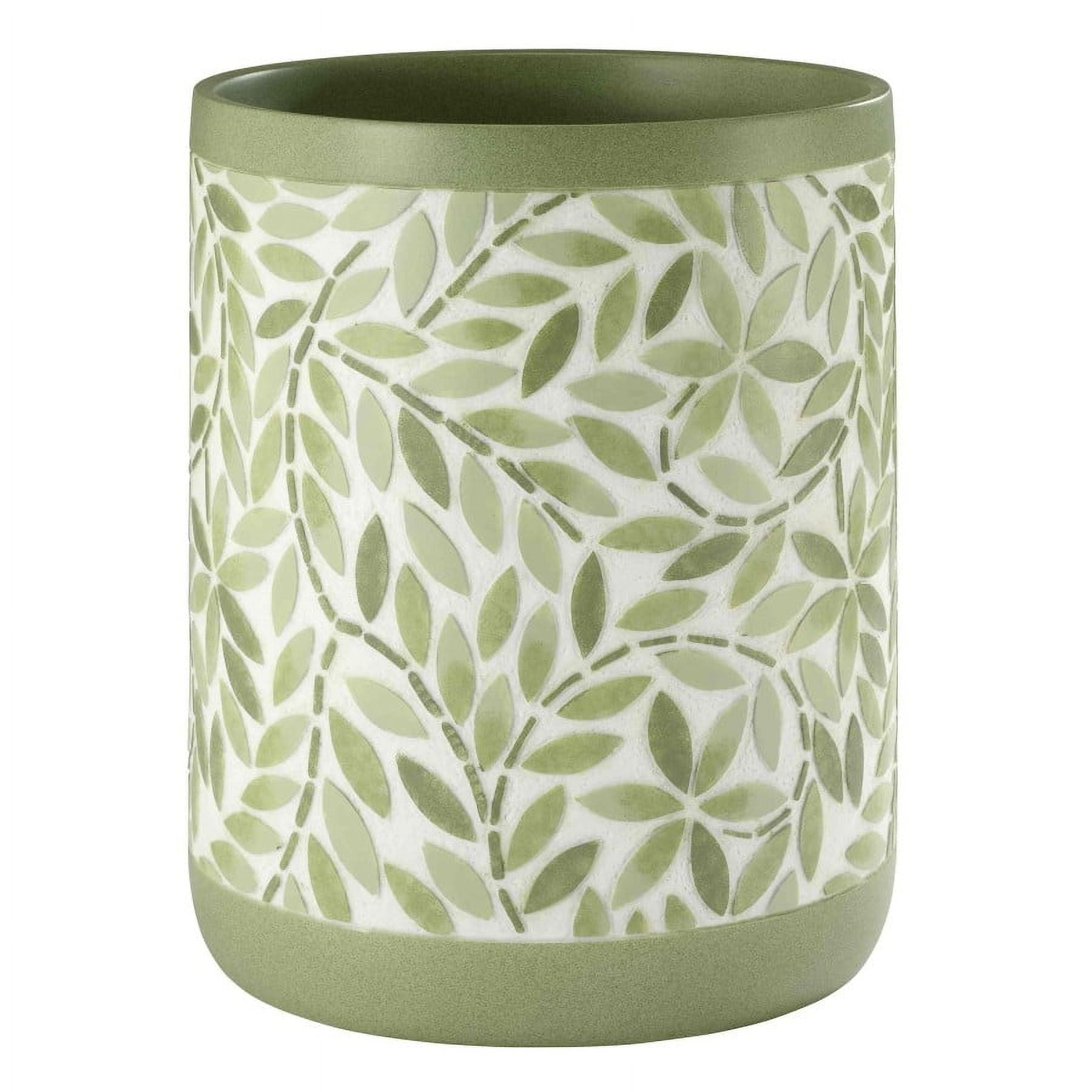 Green Hand-Painted Resin Circular Rubbish Bin