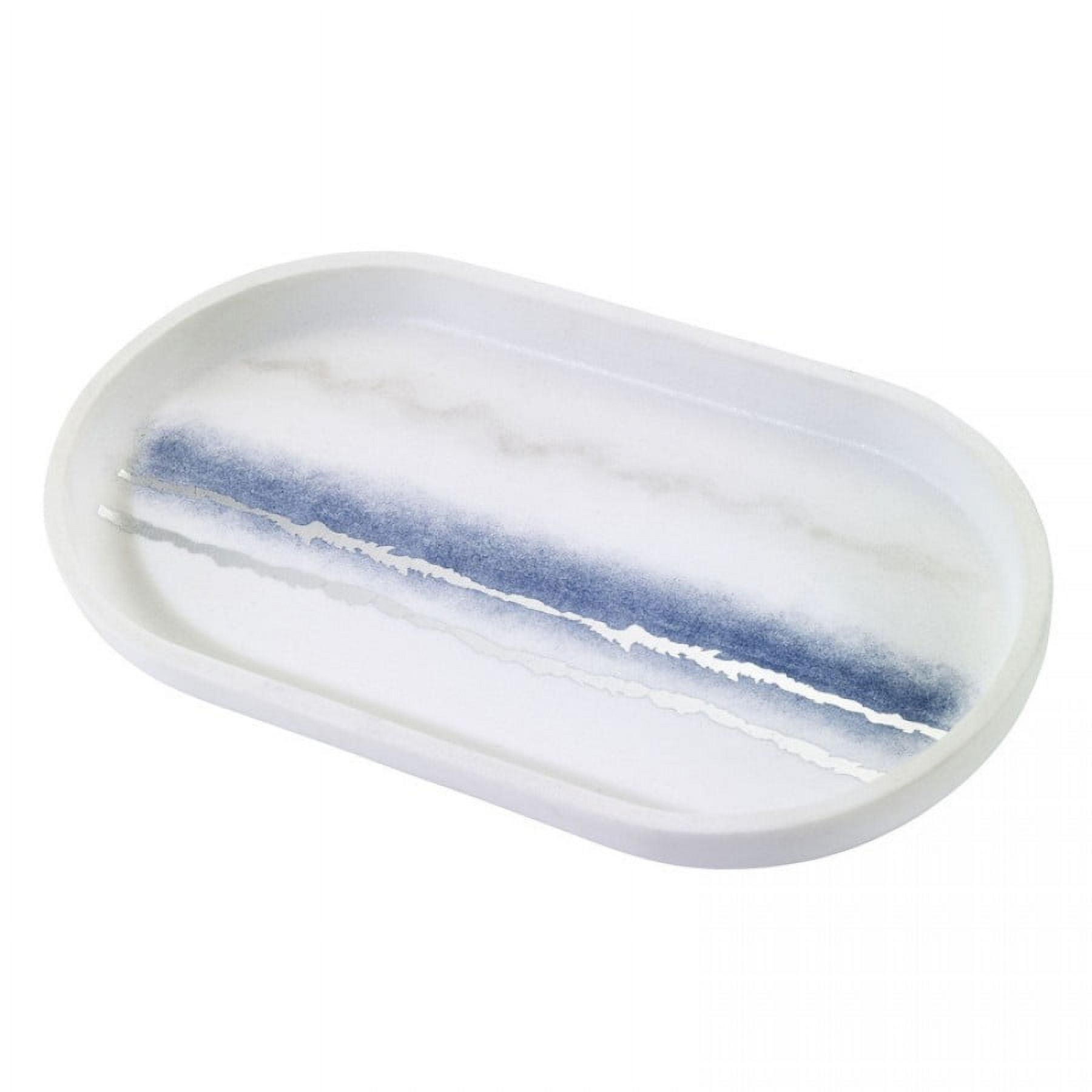 Tiny White and Blue Resin Elliptical Decorative Tray