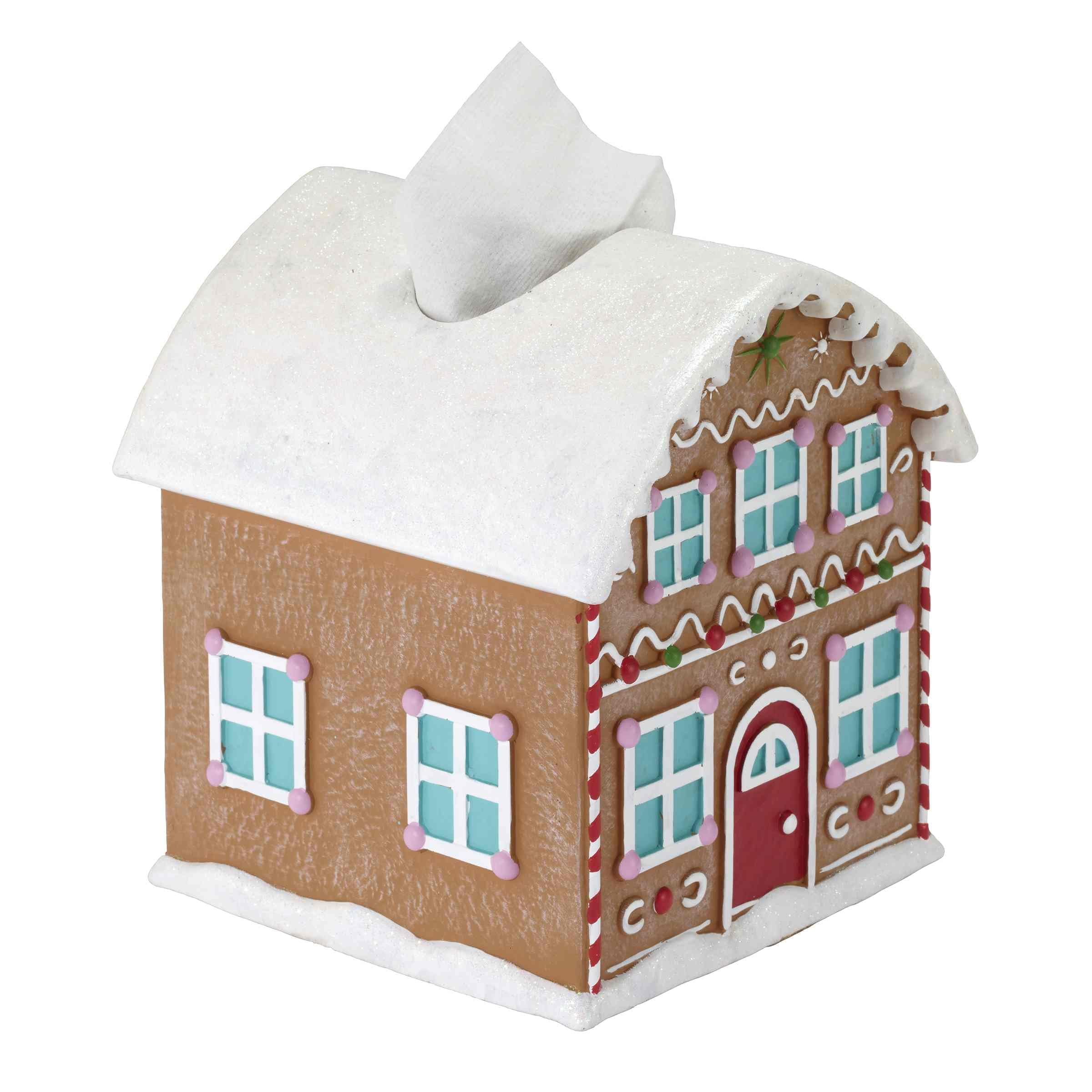 Festive Gingerbread House Resin Tissue Box Cover with Glitter