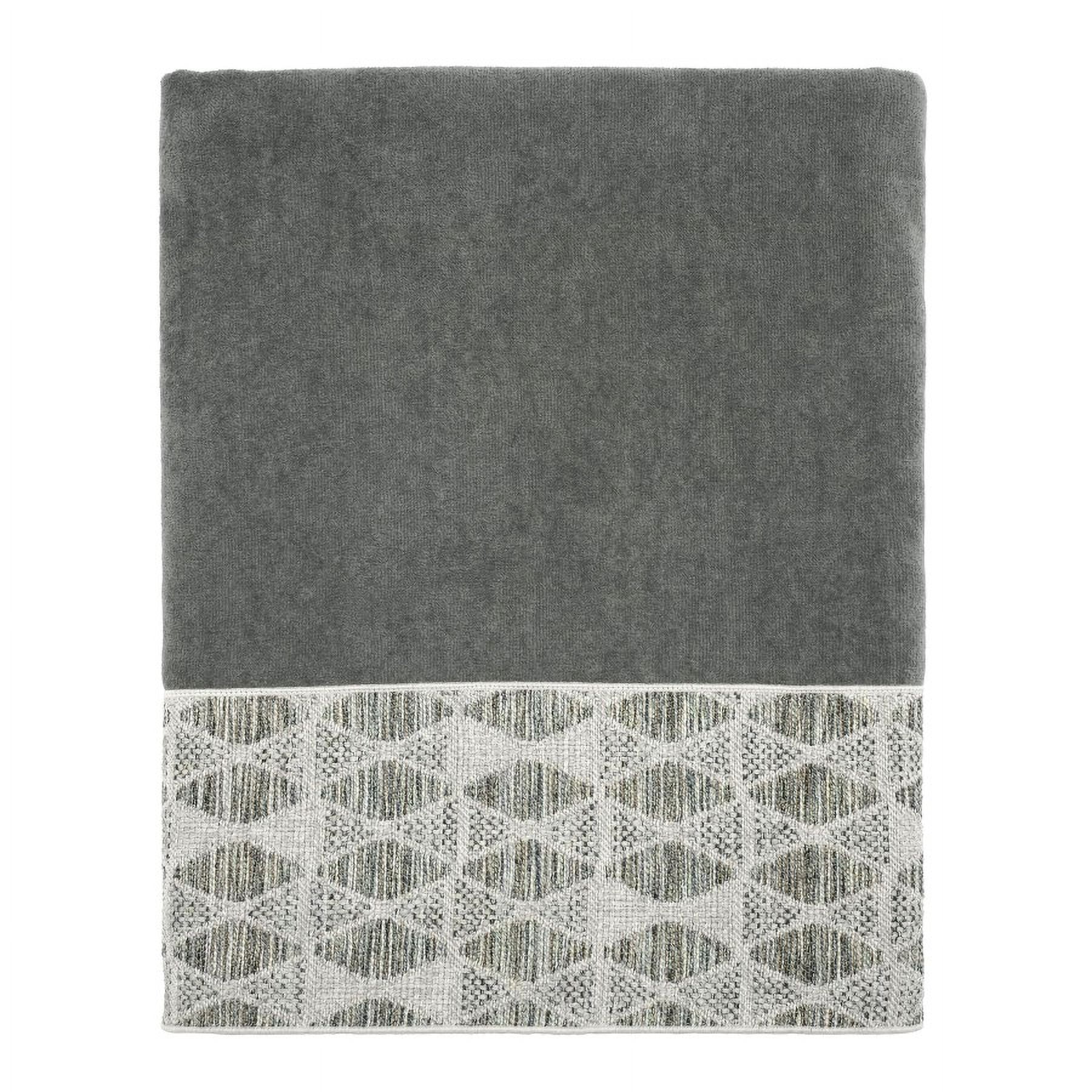 Nickel Gray Cotton Bath Towel with Chenille Border