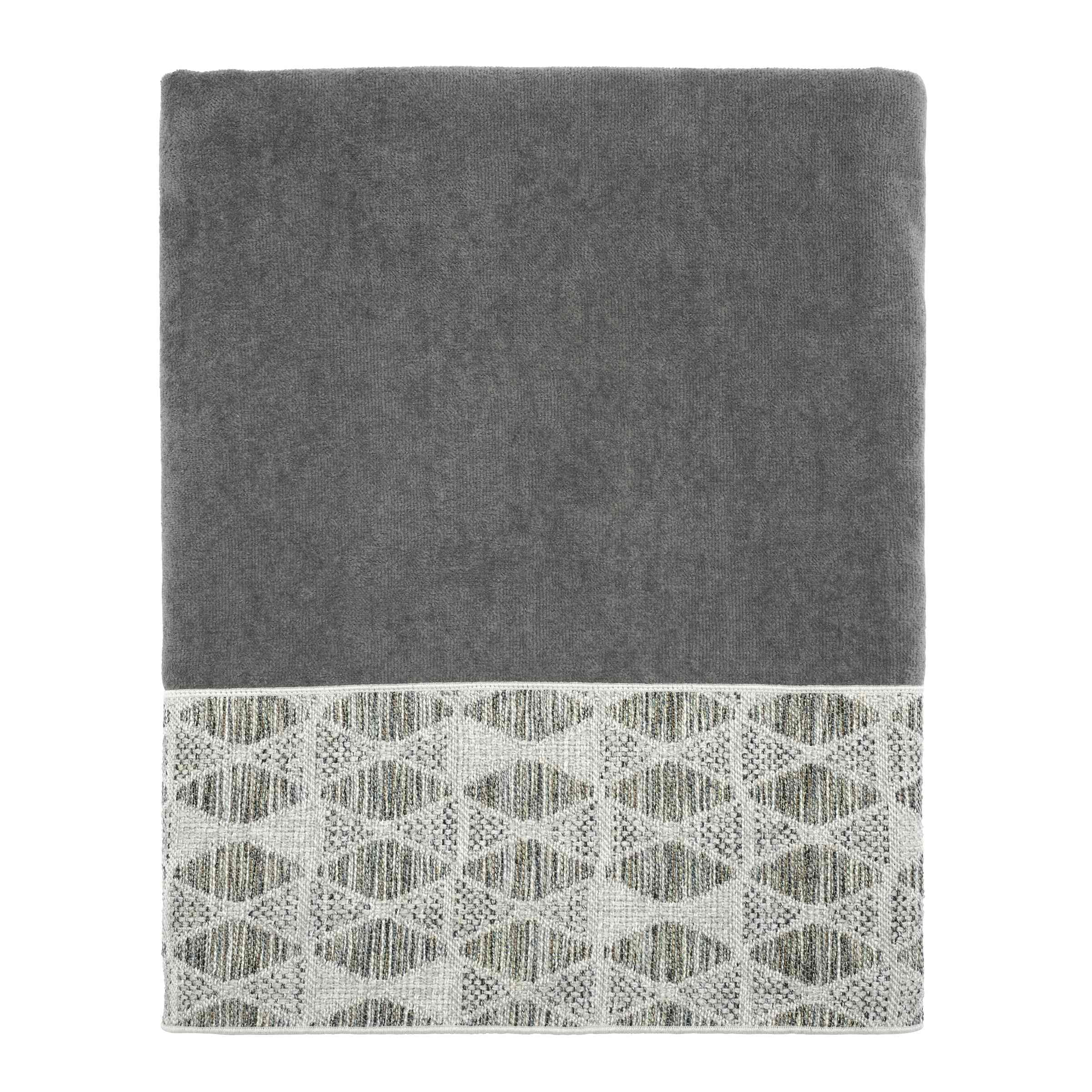 Nickel Gray Cotton Bath Towel with Chenille Border