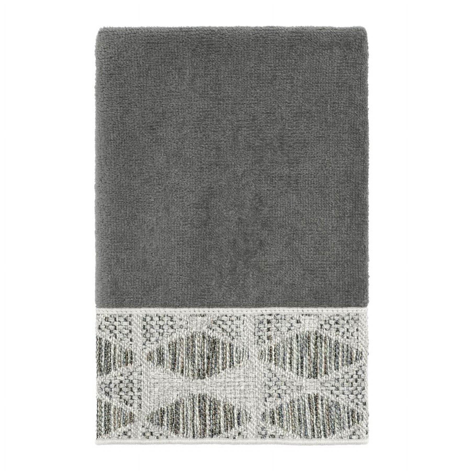 Nickel Gray Cotton Fingertip Towel with Woven Border