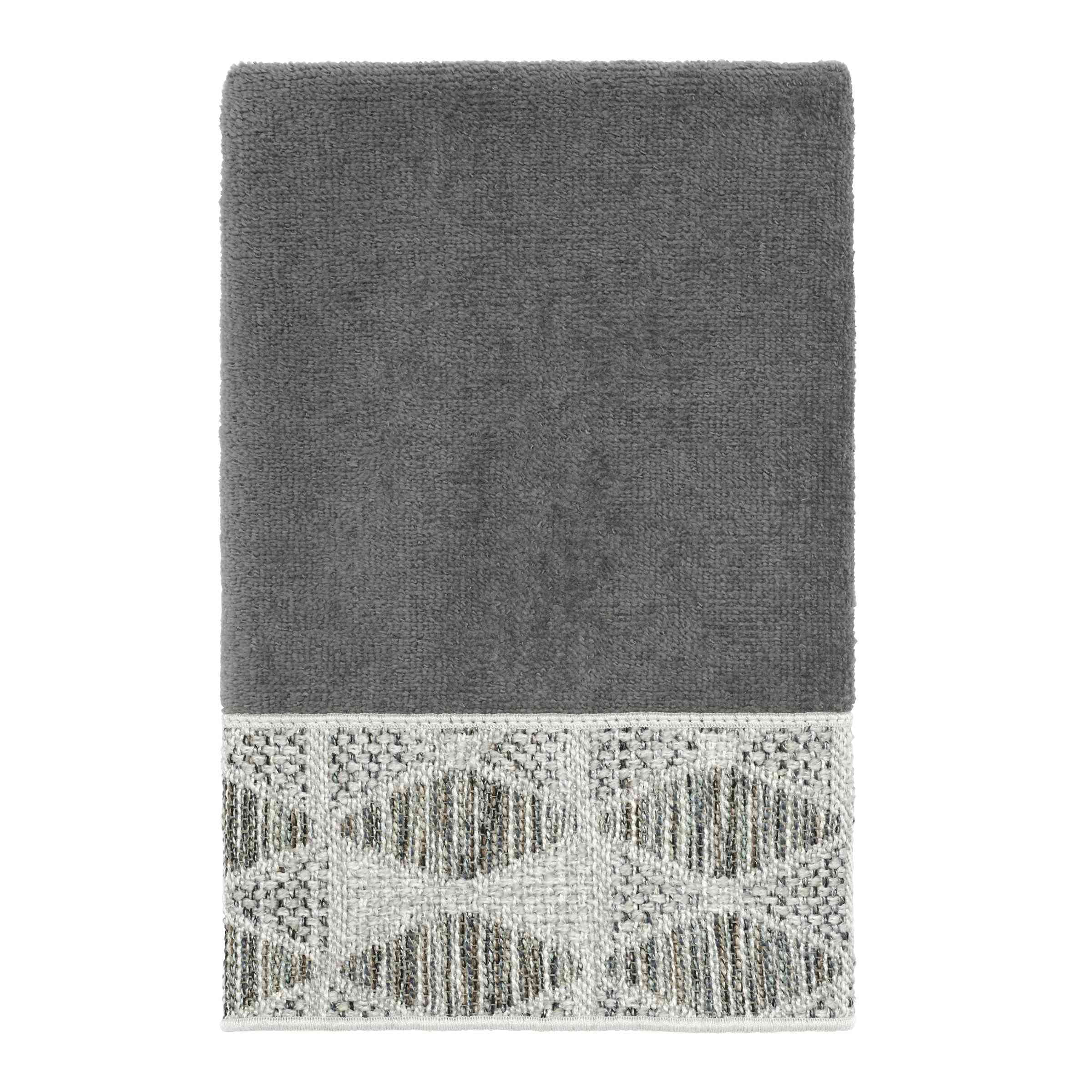 Nickel Gray Cotton Fingertip Towel with Woven Border