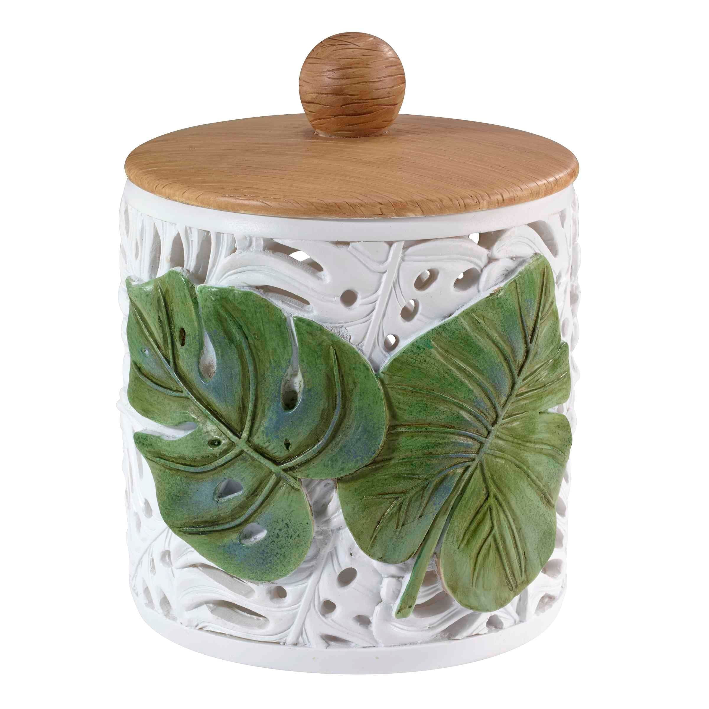Green Tropical Leaf Resin Bathroom Storage Jar