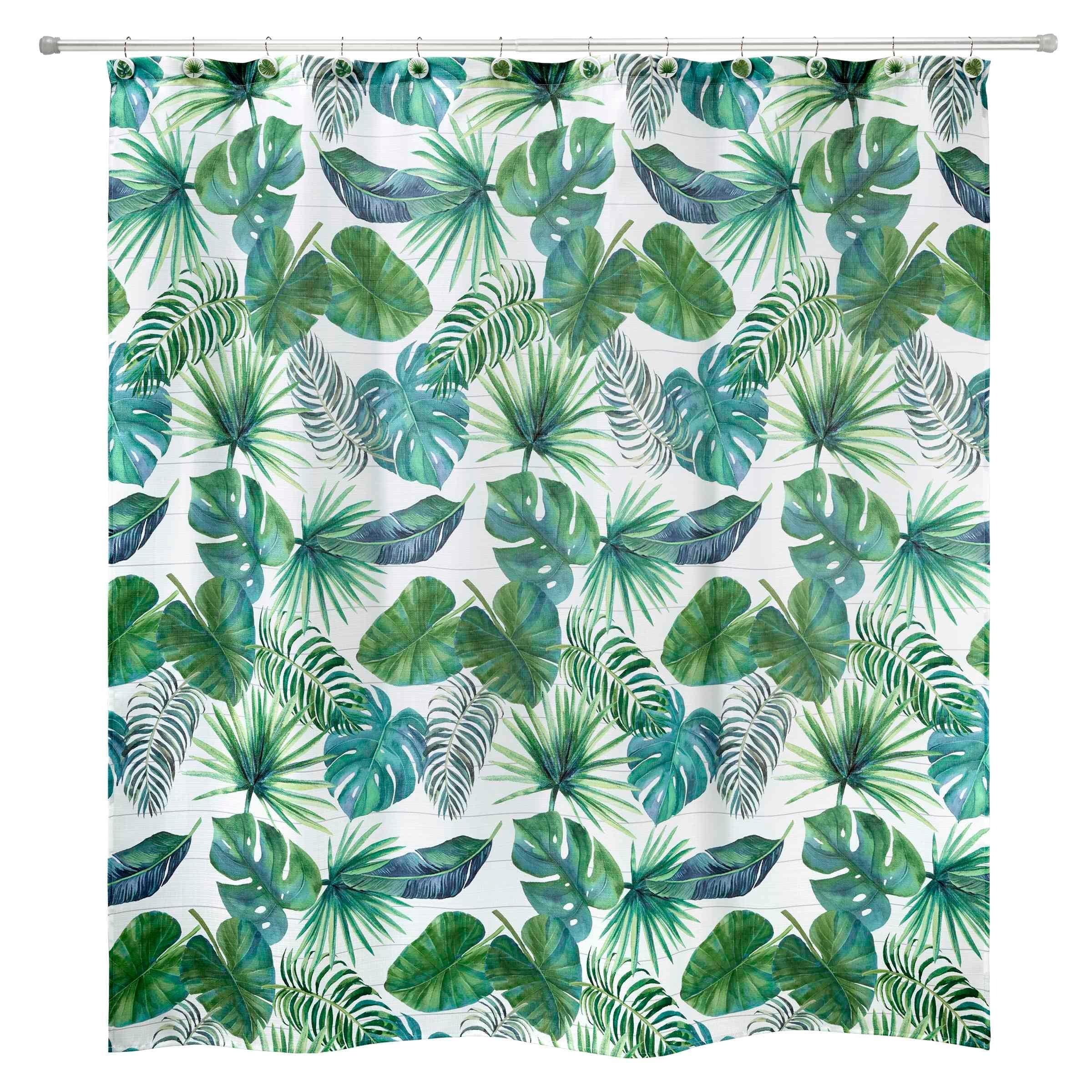 Viva Palm Green Tropical Leaf Fabric Shower Curtain