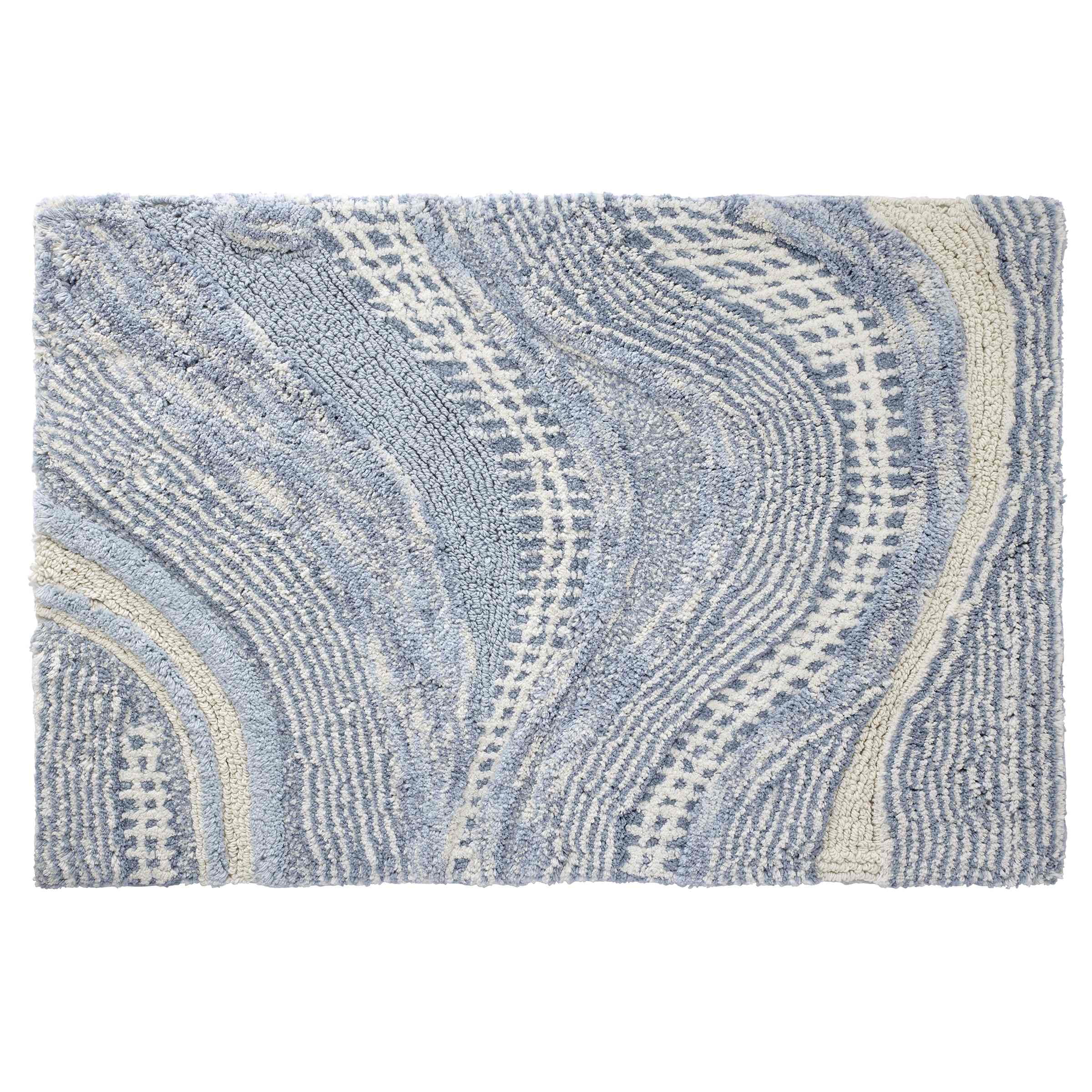 Blue and White Cotton Marble Wave Bath Rug 20" x 30"