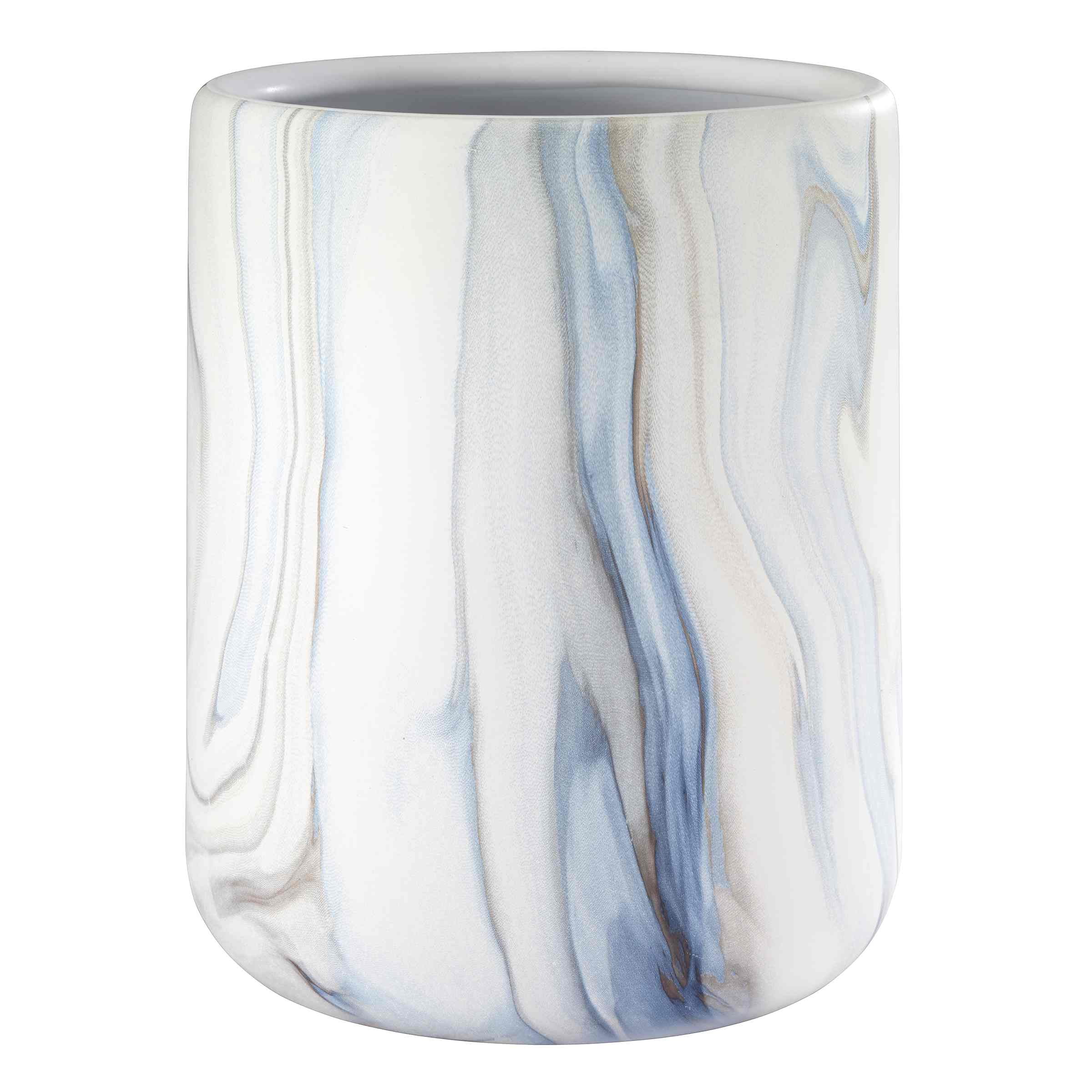 Avanti Waves Blue and White Marble Wastebasket