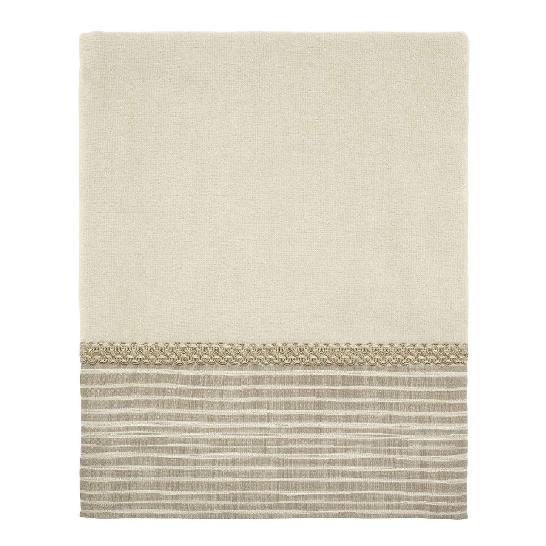 Beige and Tan Cotton Bath Towel with Woven Border