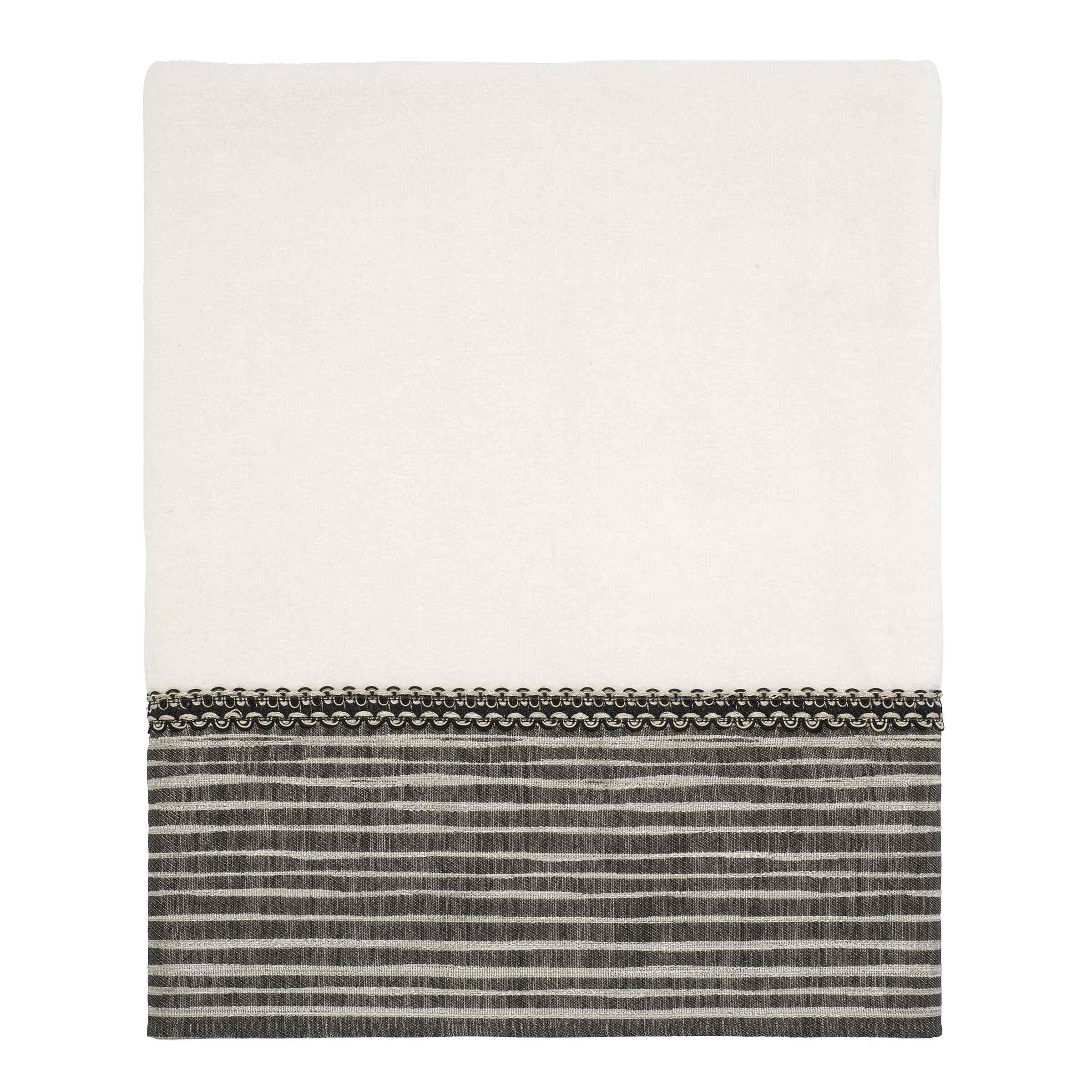 White Cotton Bath Towel with Black and Silver Border