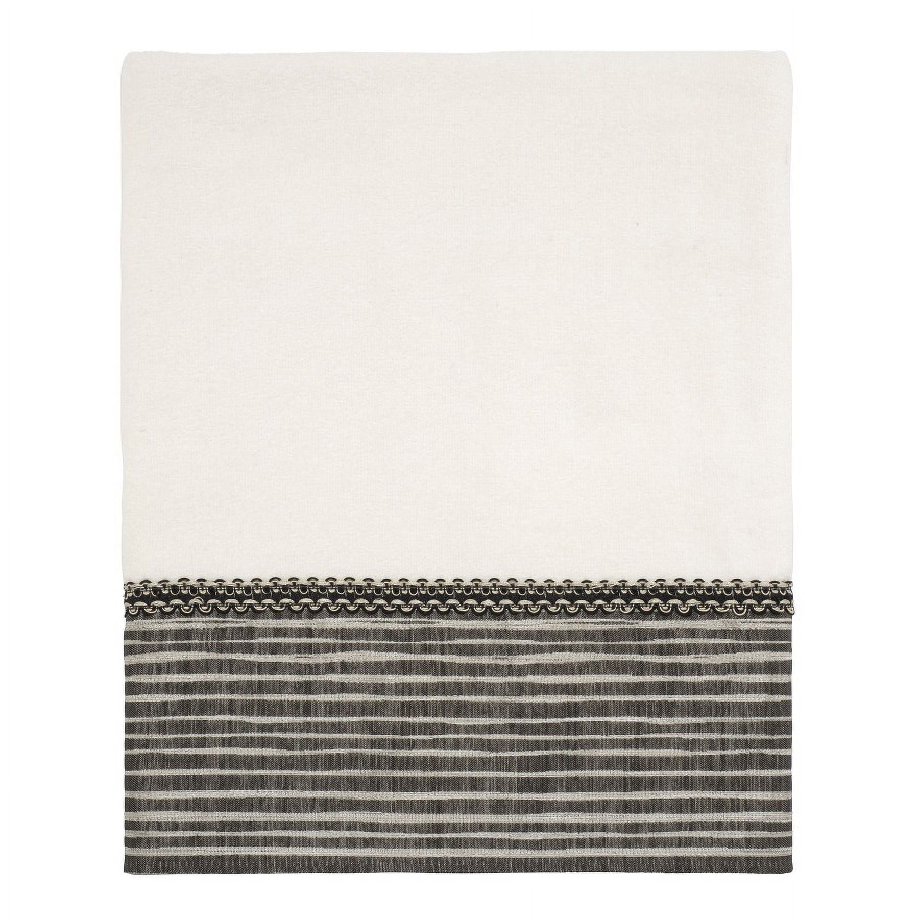 White Cotton Bath Towel with Black and Silver Border