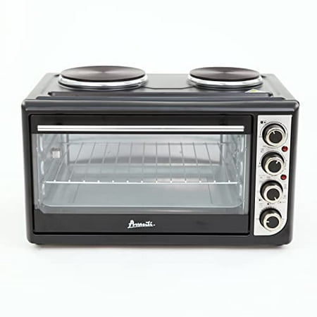 Avanti Portable Oven Multi-Function with Convection Rotisserie and Dual Burner Cooktop, 60 Minute Timer and Auto Shut-Off, 1.4 Cu.Ft., Black
