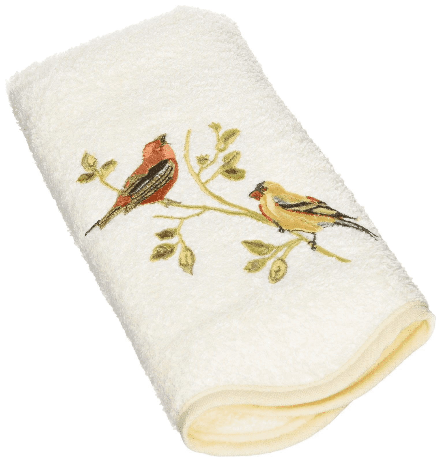 Ivory Cotton Hand Towel with Embroidered Songbirds