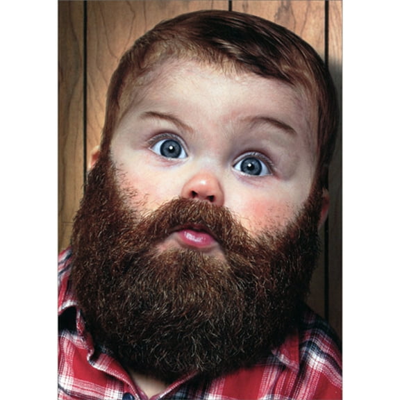 Avanti Press Baby with Full Brown Beard Humorous : Funny Masculine Birthday Card for Him : Man