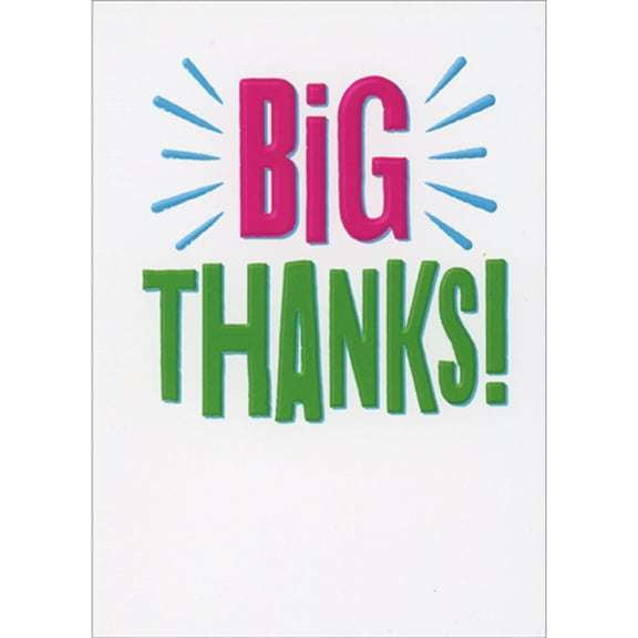 Avanti Press Big Thanks: Pink and Green Words with Blue Bursts Thank You Card