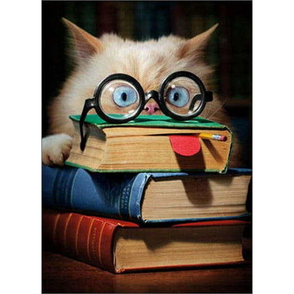 Avanti Press Book Face Cat Funny / Humorous Graduation Congratulations Card