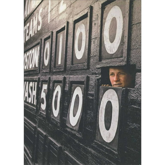 Avanti Press Boy Peeking Out from Behind Baseball Scoreboard Birthday Card