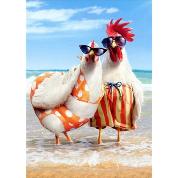 Avanti Press Chicken Couple on Beach Humorous : Funny Wedding Anniversary Card for Couple