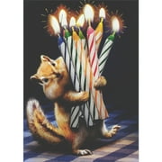 Avanti Press Chipmunk Carrying Lit Striped Candles Photograph Cute Funny / Humorous Birthday Card