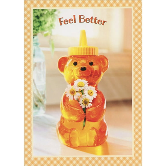Avanti Press Feel Better: Honey Bear Holding Daisies Cute Get Well Card