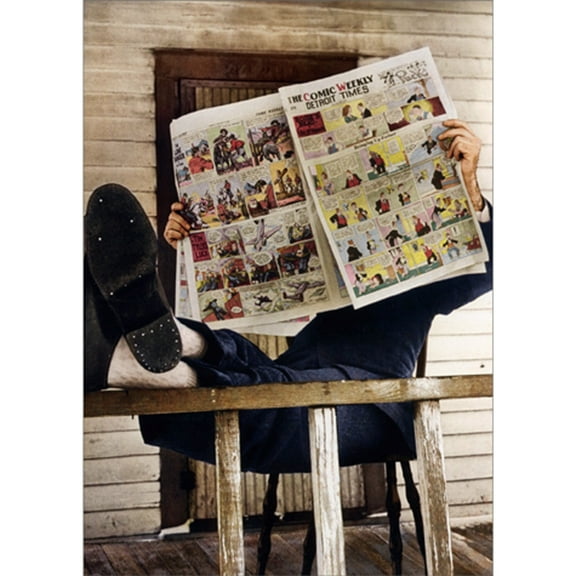 Avanti Press Man Reading Newspaper Comics on Porch America Collection Humorous / Funny Birthday Card