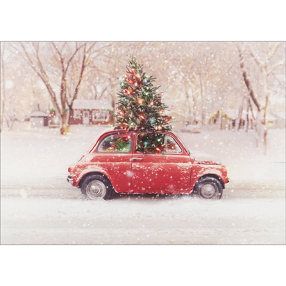 Avanti Press Small Red Car with Decorated Tree Going Through Roof Funny / Humorous Pack of 10 Christmas Cards