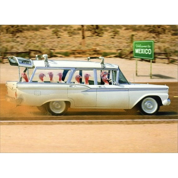 Avanti Press Turkeys in Station Wagon Funny / Humorous Thanksgiving Card