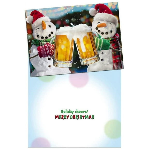 Avanti Press Two Smiling Snowmen in Mittens Clinking Beer Mugs Humorous / Funny Pack of 10 Christmas Cards