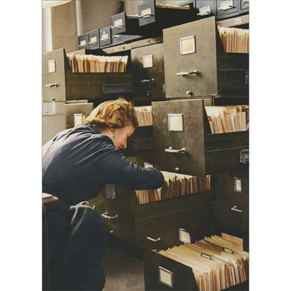 Avanti Press Woman Searching Through Multiple Filing Cabinets Vintage Photo Thank You Card