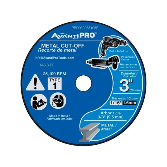 Avanti Pro 3 in. Dia. x 3/8 in. Aluminum Oxide Metal Cut-Off Disc 1 pk
