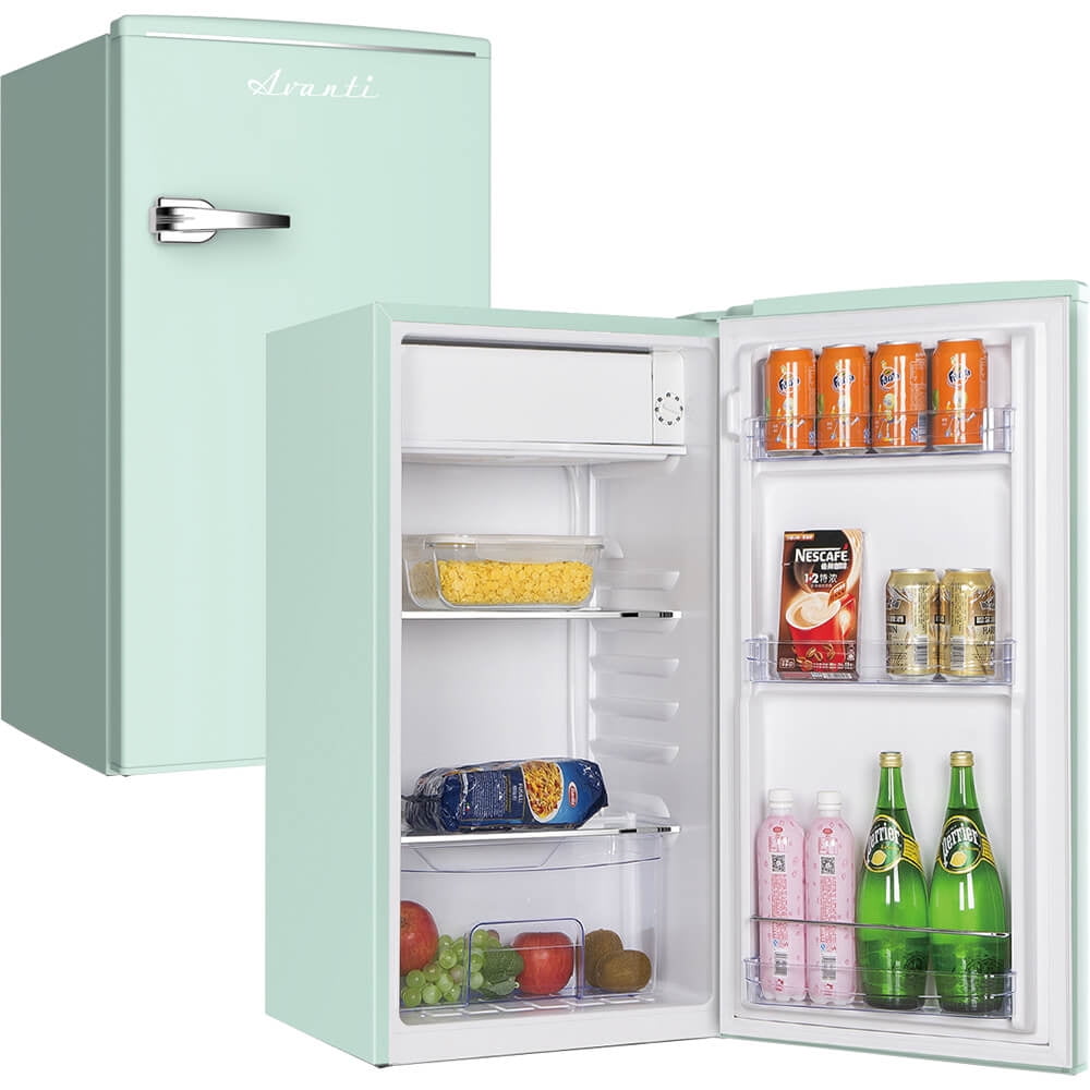 Seafoam Green Retro Compact Refrigerator with Glass Shelves, 3.1 cu ft