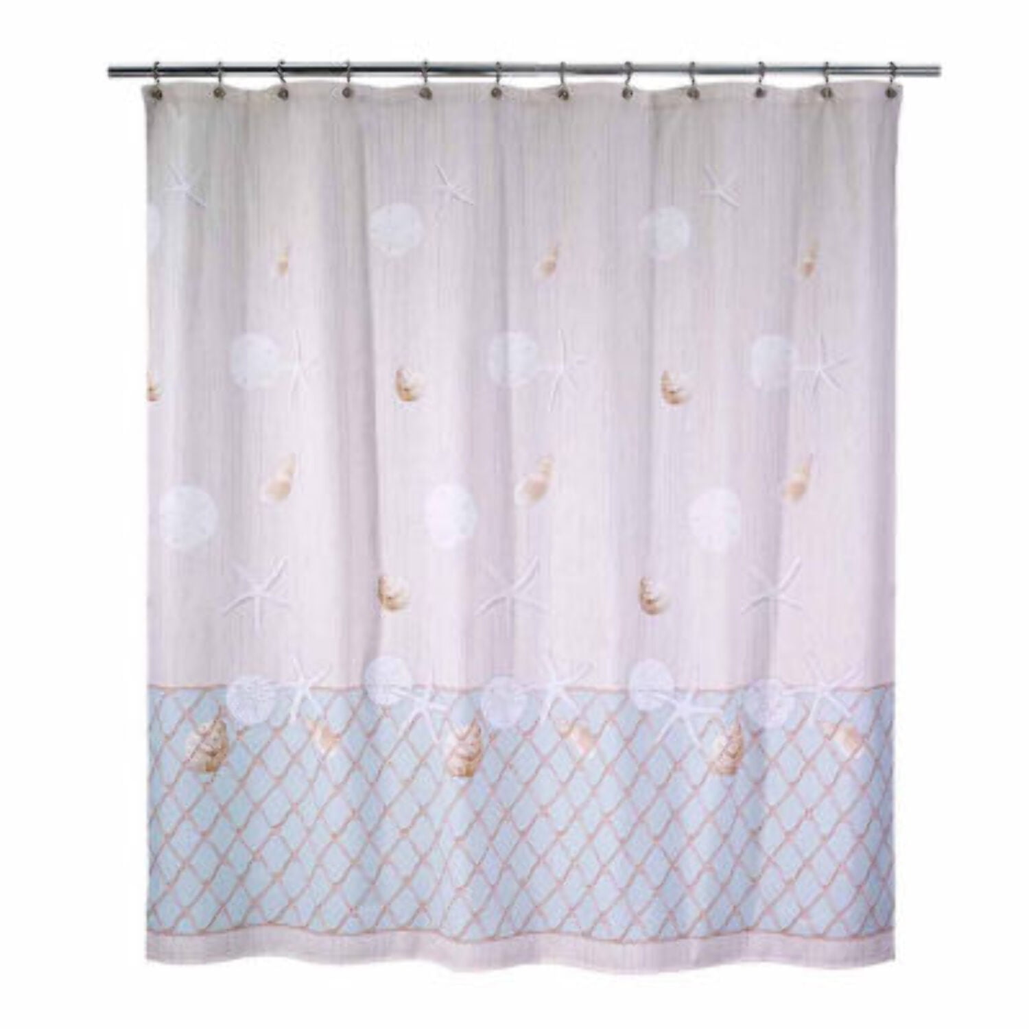 Seaglass Coastal Beige and Blue Fabric Shower Curtain
