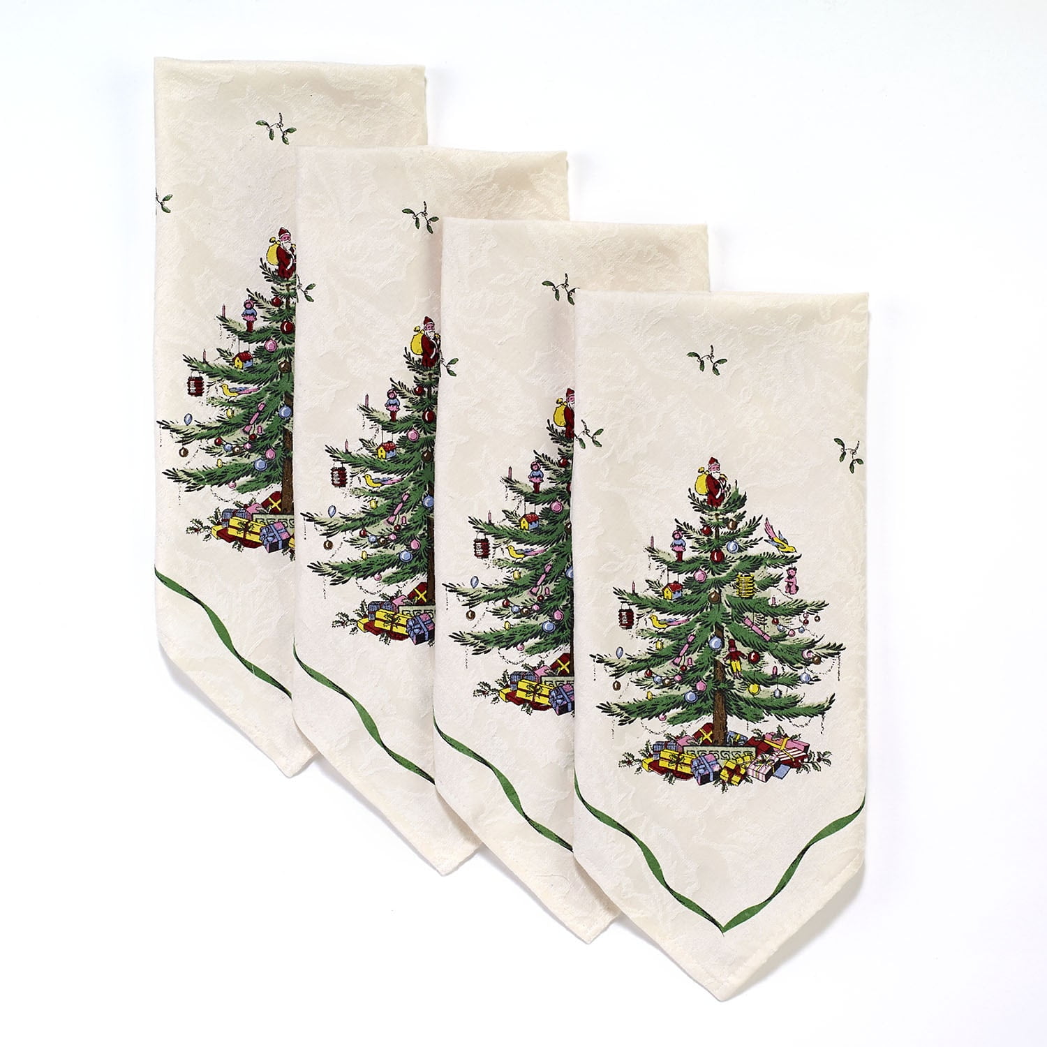 Ivory and Green Christmas Tree Cotton-Polyester Napkins Set of 4