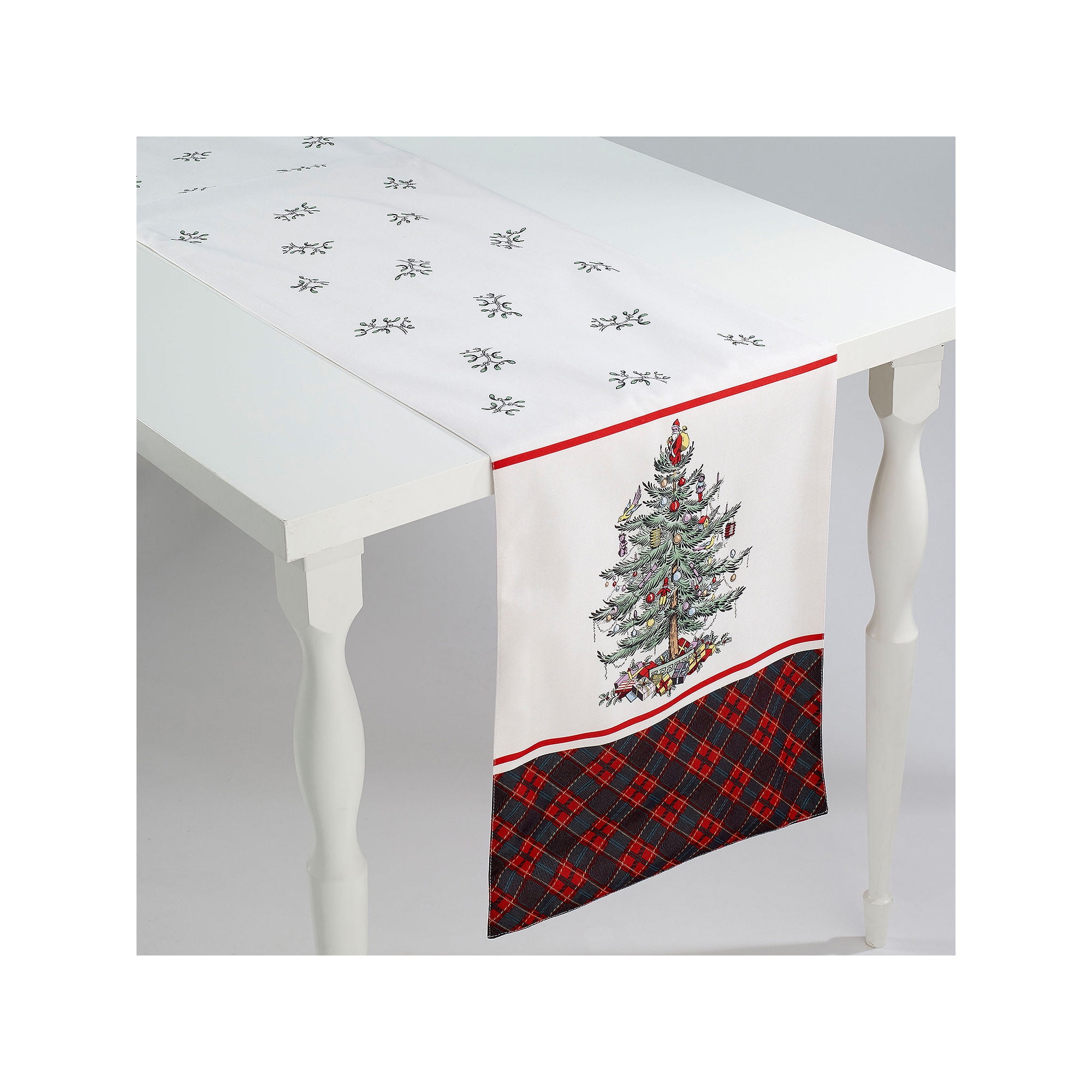 Off-White Christmas Tree Tartan Polyester Table Runner