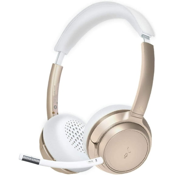 Avantree AH6B Bluetooth 5.0 Headset with Mic, 22+Hr Talk Time, Soft Padding, Lightweight, Wireless On-Ear Headphone with Microphone for PC, Computer, Laptop, Skype, Work from Home, Champaign Gold