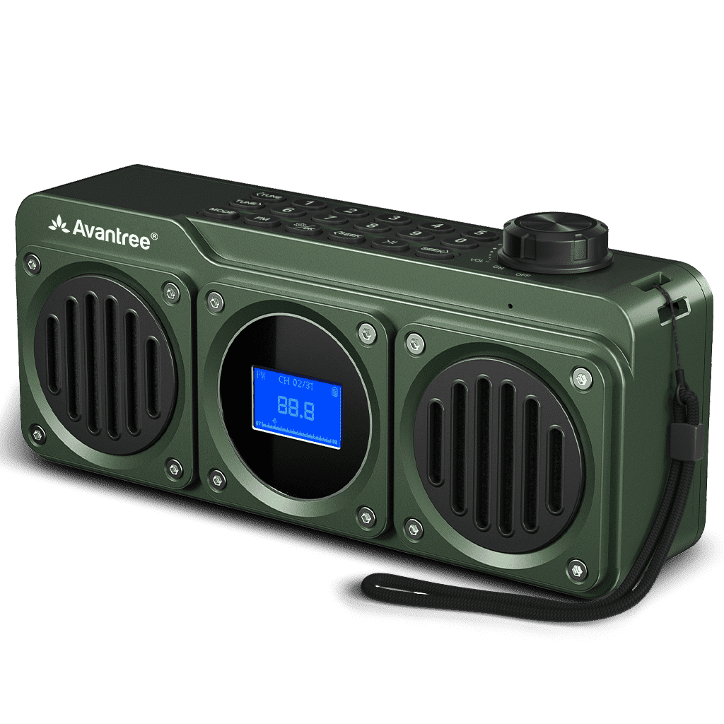 Avantree Boombyte - Portable Digital FM Radio & Bluetooth Speaker with Superb Stereo Sound, Metal Finish, Long Rechargeable Playtime, and Support for Micro SD Card & USB Audio Input - Green