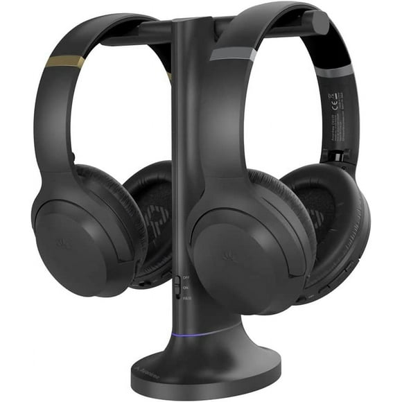 Avantree Duet - Dual Wireless Headphones for TV Watching with Transmitter/Charging Stand 2-in-1, Clear Dialogue Mode & Volume Boost for Seniors, Scalable to 100 Headphones - Black